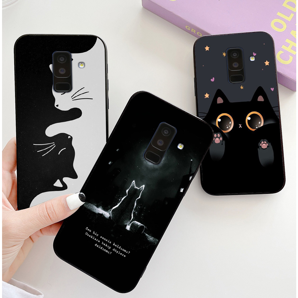 Ốp lưng Samsung a6 2018 / ss a6 plus / ss j8 2018 in hình chú mèo đen trắng cute phô mai que
