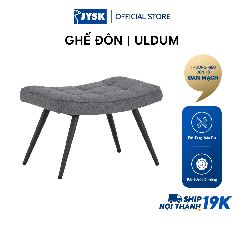 Ghế đôn | JYSK Uldum | kim loại/vải polyester | xám/đen | R39xS59xC39cm