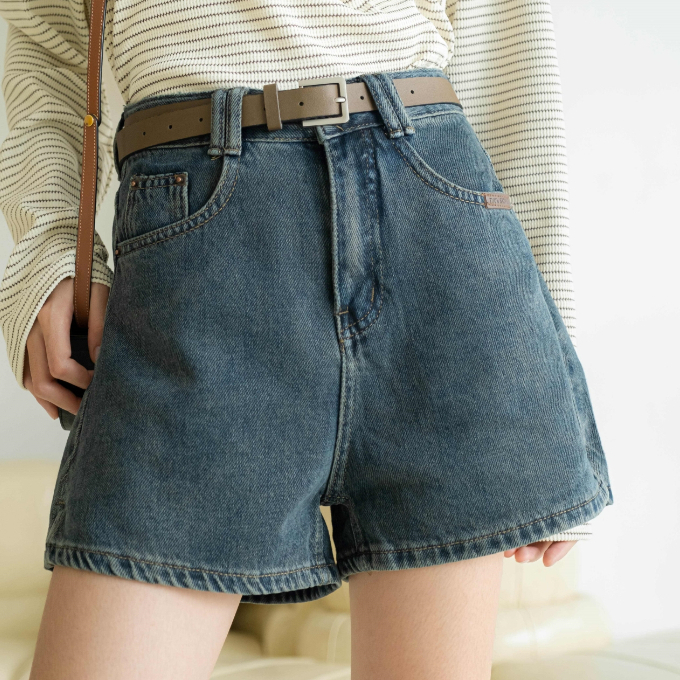Quần short jeans trơn xẻ lai LENCLOTHING 9891