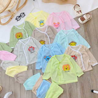 Set 5 bộ dài tay cho bé trai và bé gái sơ sinh 3-13kg, vải sợi tre mỏng thoáng mát, cài cúc lệch tiện lợi - BO33-COMBO5