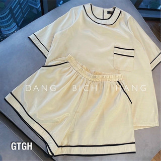 Set đồ nữ, bộ đồ nữ kẻ viền có túi phía trước chẩt coton basic