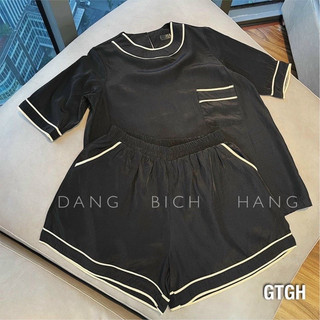 Set đồ nữ, bộ đồ nữ kẻ viền có túi phía trước chẩt coton basic