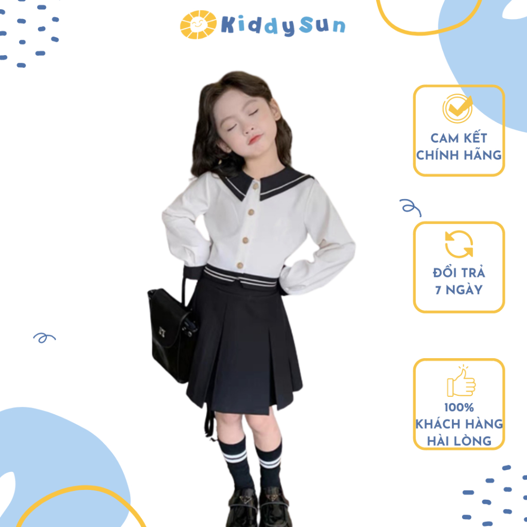 Set váy KiddySun đi học điệu đà xinh xắn thoải mái dành cho bé gái từ 2,3,4,5,6,7,8,9,10,11,12 tuổi [v539]