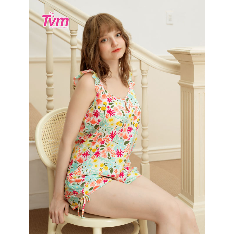Bộ ngắn nữ sát nách B634 Tvm Luxury Homewear, chất liệu tole hàn