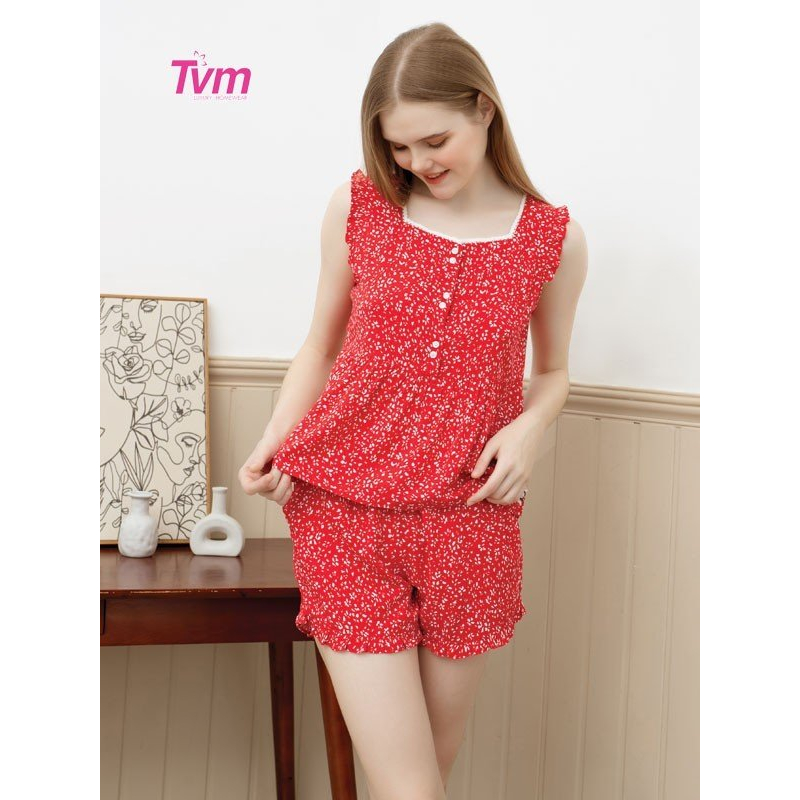 Bộ ngắn nữ sát nách B623 Tvm Luxury Homewear, chất liệu tole