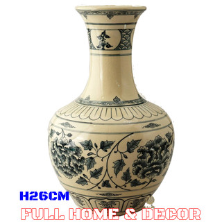 Bình Phú Quý cao 26cm, gốm Chu Đậu, vẽ hoa Phù Dung truyền thống dưới men