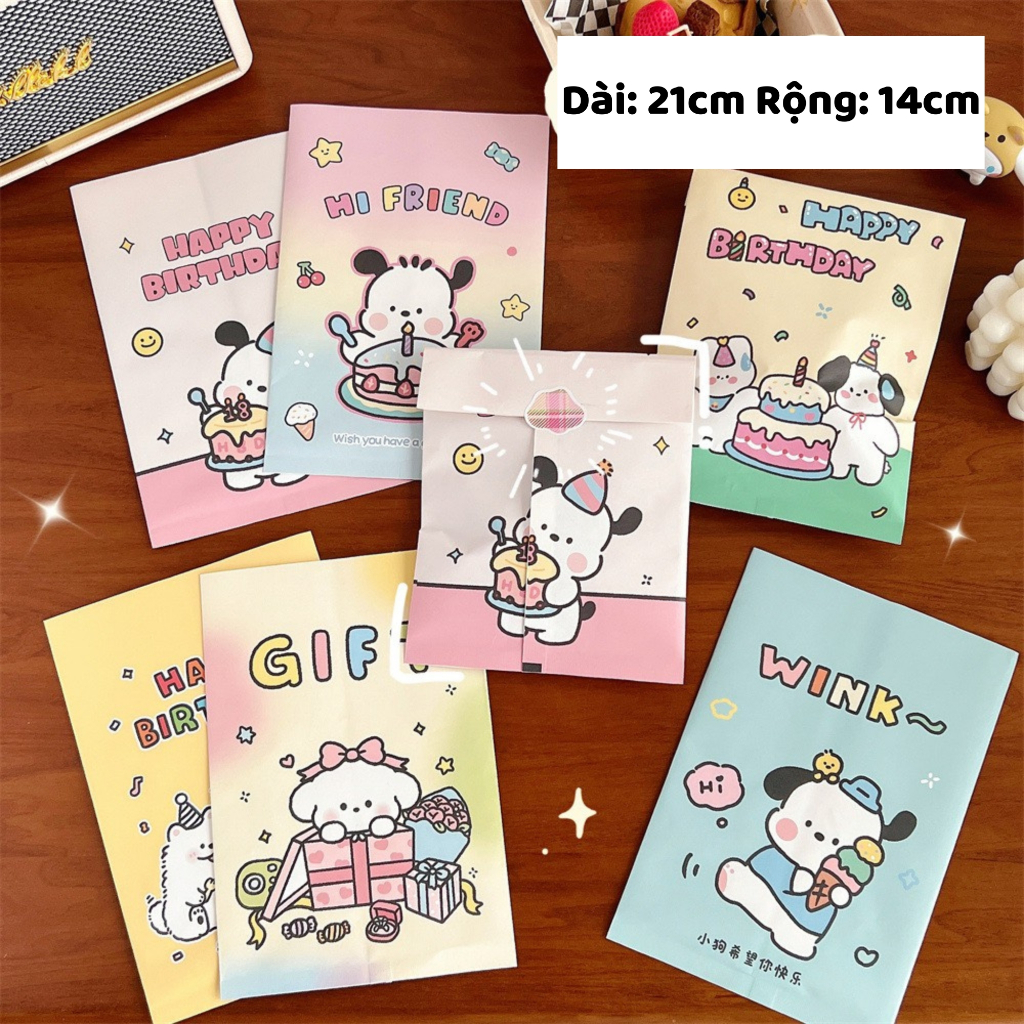 Túi giấy đựng quà mini cute, giấy gói hàng dễ thương tặng kèm sticker dán túi
