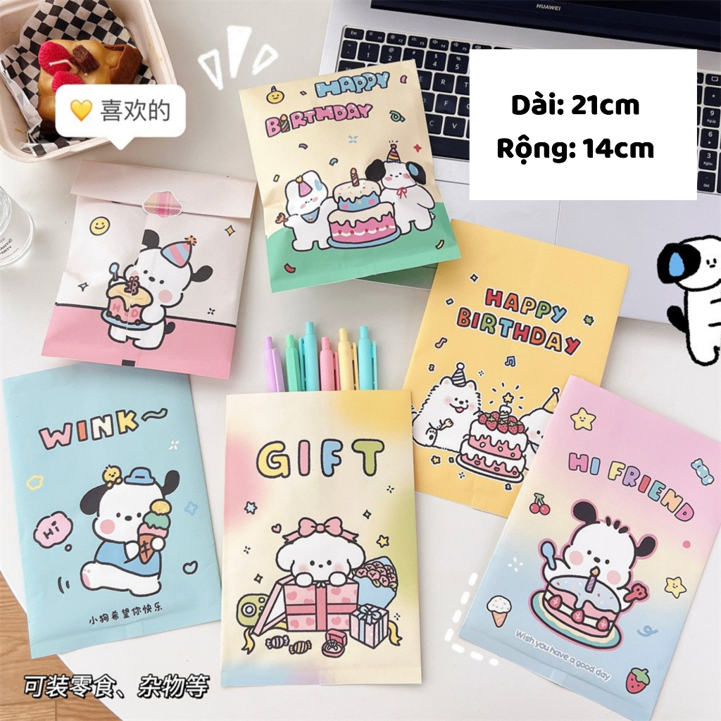 Túi giấy đựng quà mini cute, giấy gói hàng dễ thương tặng kèm sticker dán túi