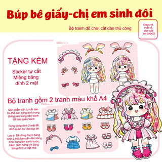 Combo 2 bộ búp bê giấy -đồ chơi cắt dán thủ công-búp bê