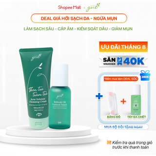 Bộ sữa rửa mặt than tre tràm trà & toner tràm cúc GUO - ngừa mụn, sạch dịu nhẹ không khô da 100% thảo mộc