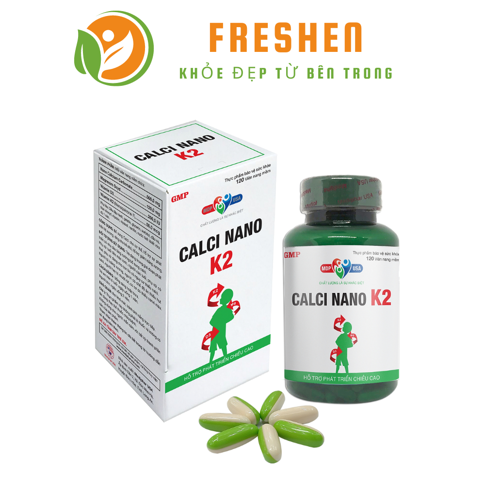 Calci Nano K2 Softgels bổ sung thêm thành phẩn Vitamin D3, K2 giúp hấp thu tốt canxi và không bị cơ thể đào thải.