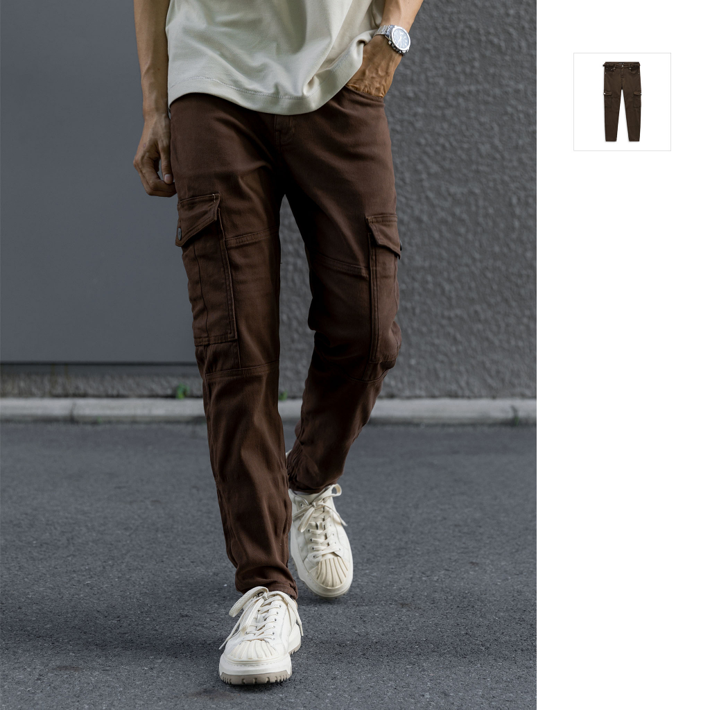 Quần Jean Nam Skinny Cargo Regular Brown, Chất Vải Jean Co Giãn, QJ0049, SOMEHOW