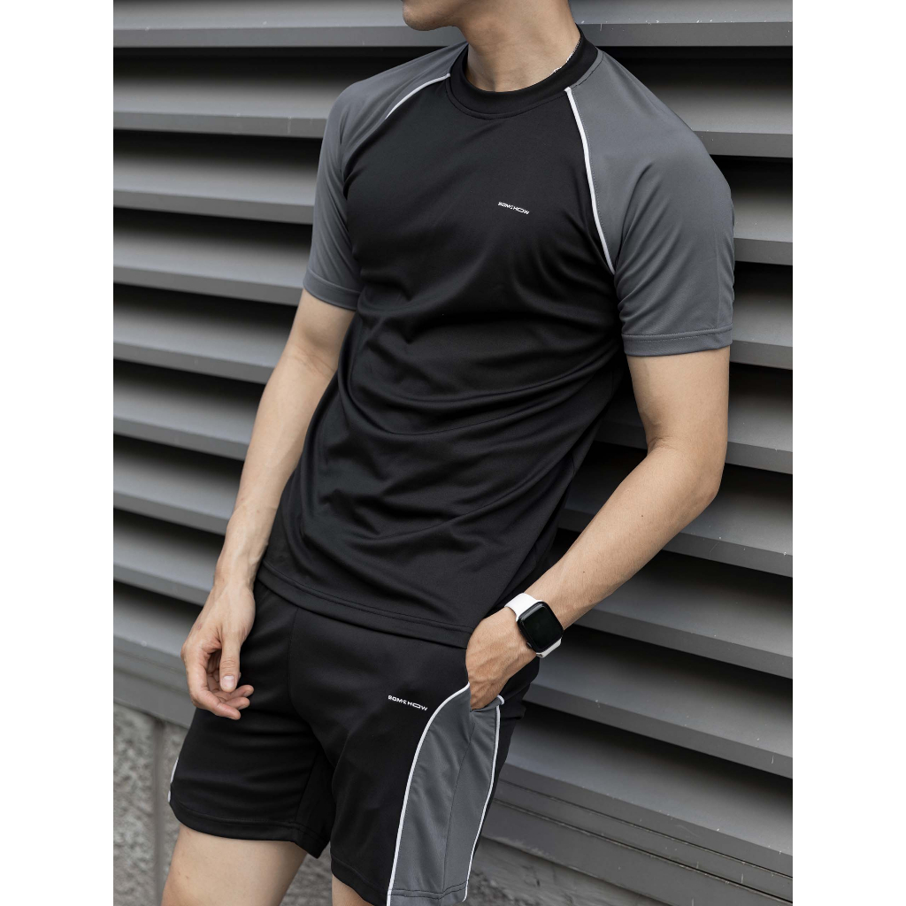 Set Nam Raglan T-shirt Short Gray Mix, Chất Vải Poly Thoải Mái, SB0020, SOMEHOW
