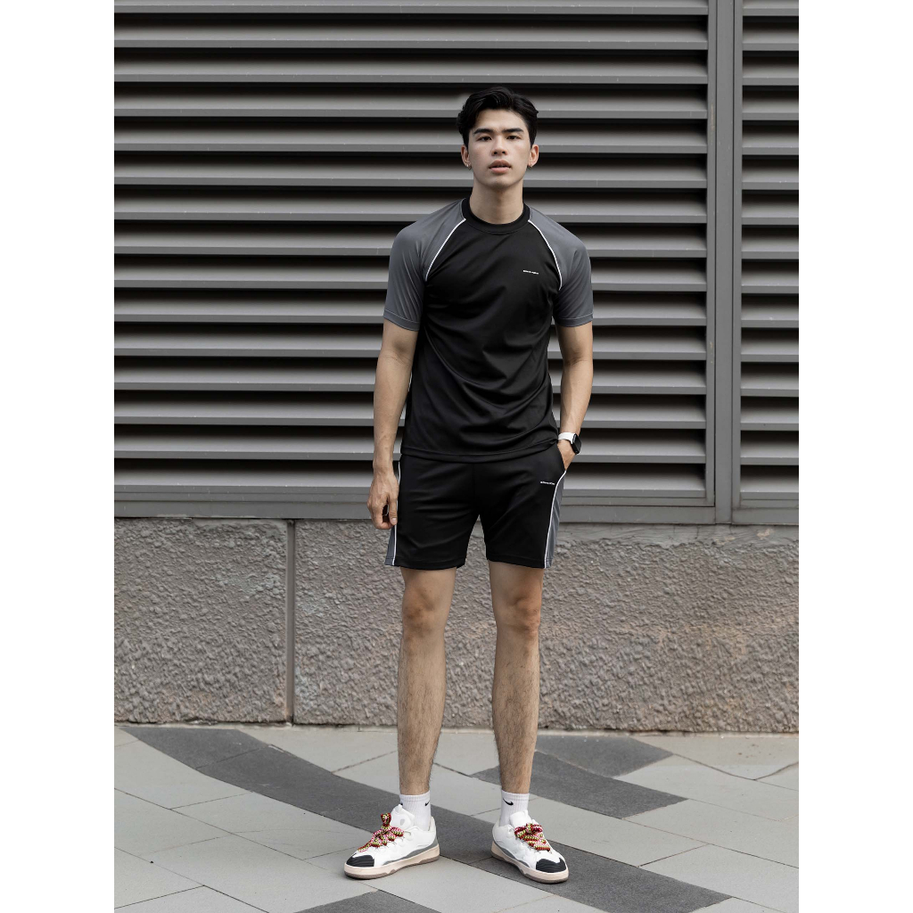 Set Nam Raglan T-shirt Short Gray Mix, Chất Vải Poly Thoải Mái, SB0020, SOMEHOW