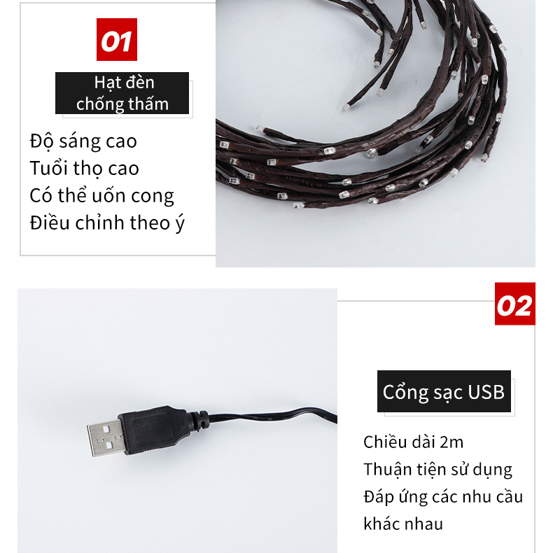 Đèn LED nhánh cây trang trí, siêu sáng, thiết kế ấn tượng, phù hợp decor phòng- K1641