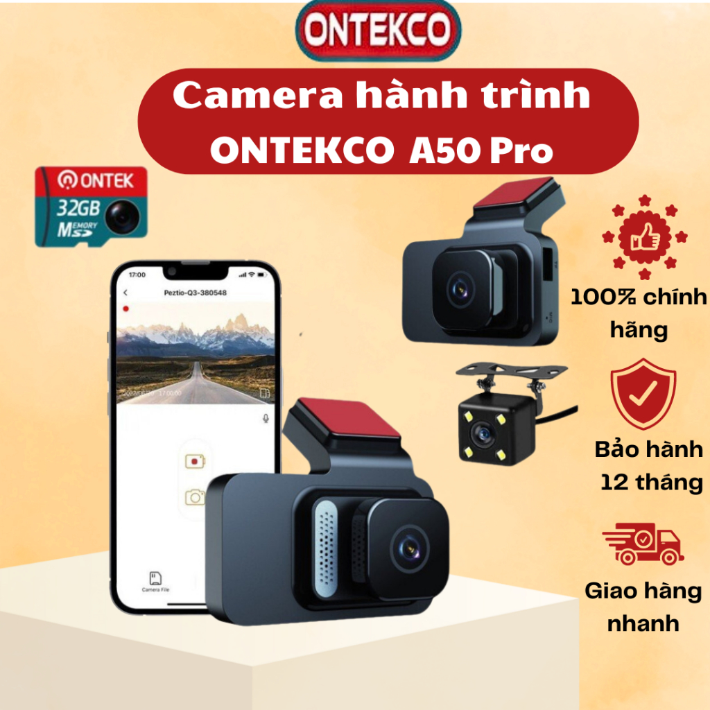 Camera hành trình ô tô ONTEKCO A50 PRO , Có wifi xem video qua app VIIDURE trên điện thoại - Bảo hành 12 tháng | BigBuy360 - bigbuy360.vn