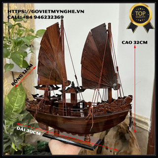Mô hình thuyền buồm gỗ trang trí tàu Hạ Long Rồng - Gỗ Cẩm Lai - Dài 30cm x Cao 32cm - Quà tặng trang trí nhà cửa