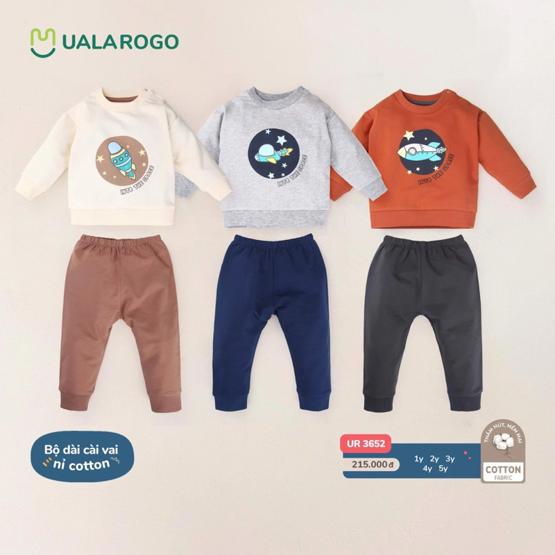 UALAROGO 1y/5y - Bộ nỉ dài tay cài vai  ualarogo vũ trụ BEOKIDS