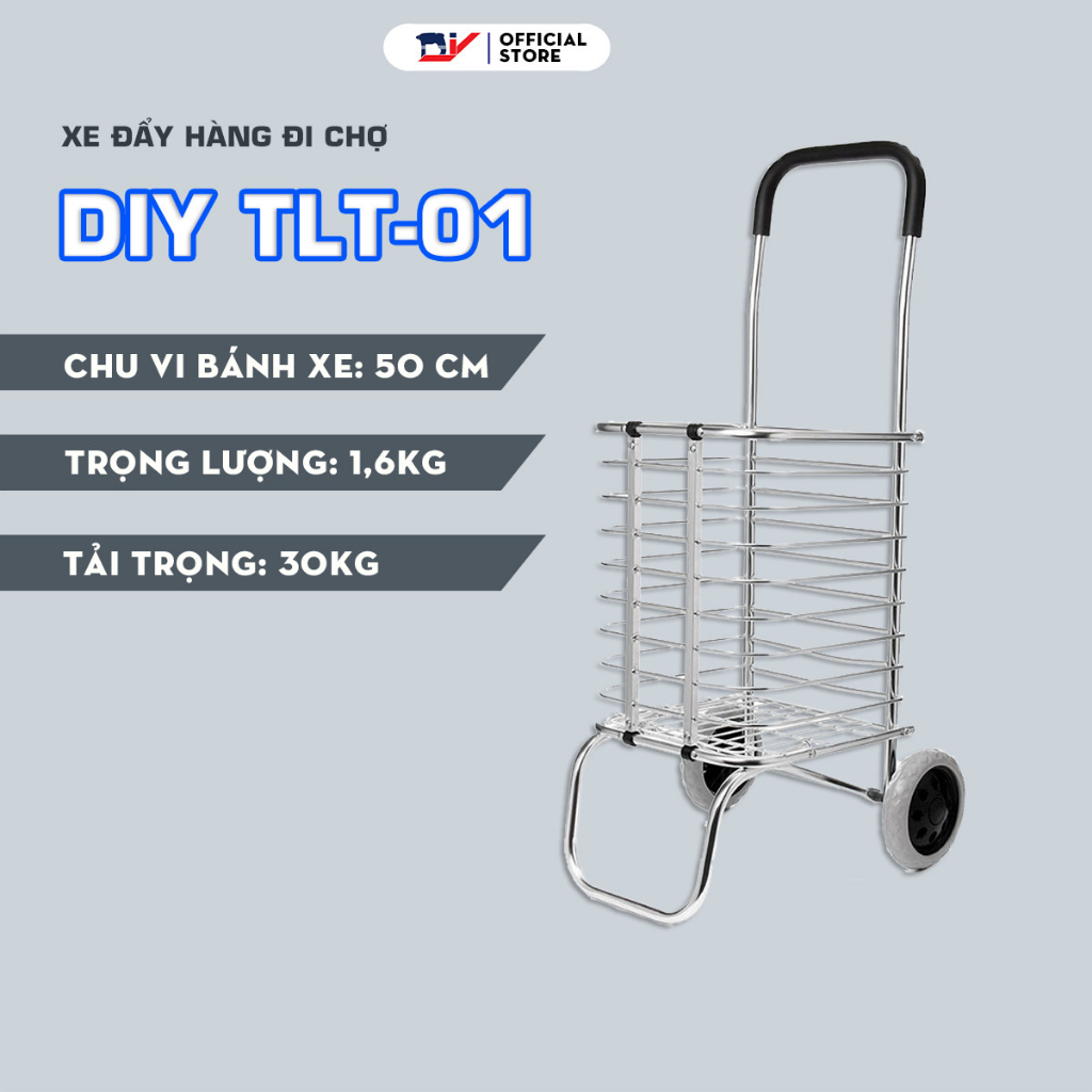 Xe kéo đi chợ 2 bánh gấp gọn, nhôm cao cấp siêu nhẹ siêu bền DIY TLT-01 tải trọng tối đa 30kg