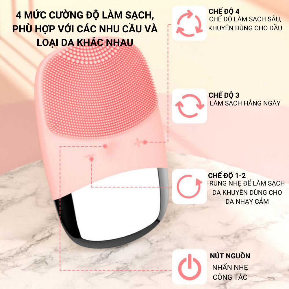 Máy rửa mặt DL-001 chất liệu silicon, làm sạch sâu bằng công nghệ sóng âm, chống nước IPX7