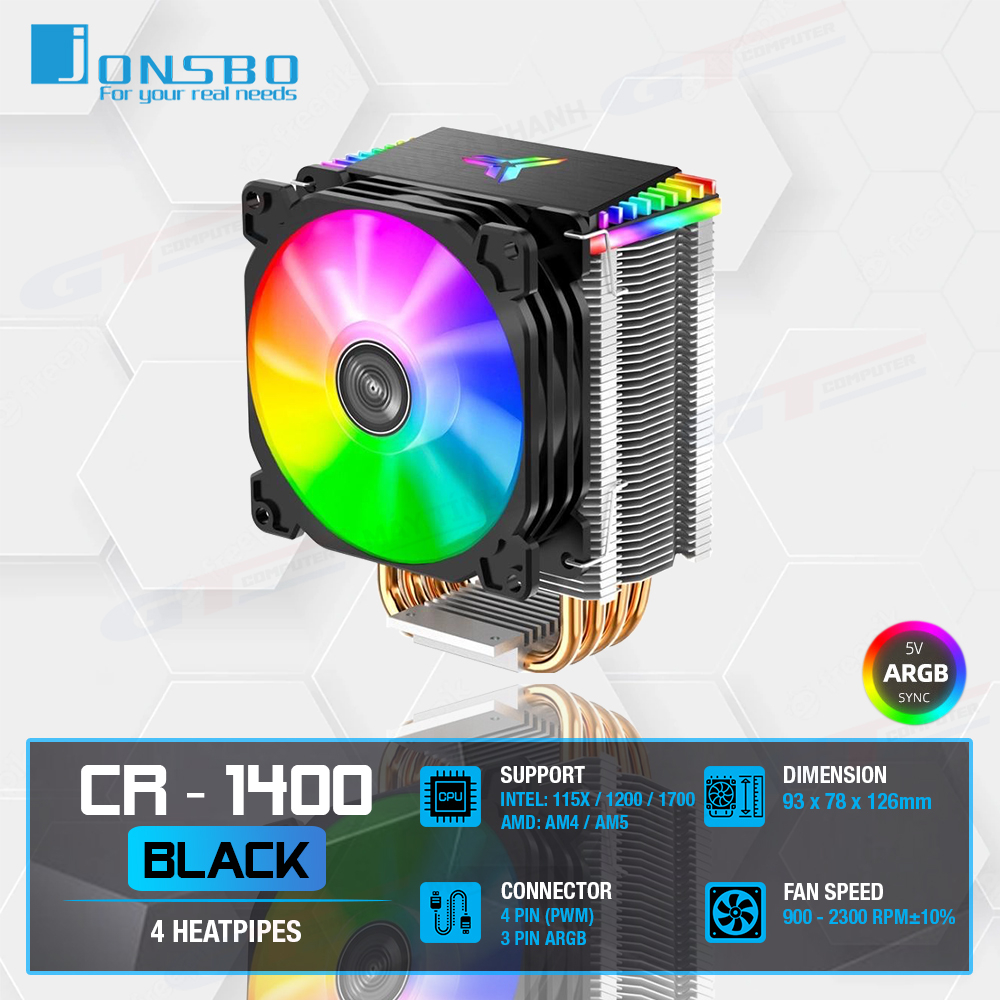 Tản Nhiệt CPU Jonsbo CR1400 LED ARGB 5V - Tản Nhiệt Khí CPU 4 Ống Đồng