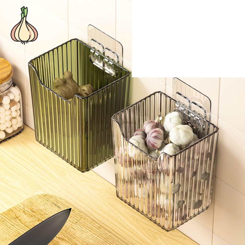 Hộp đựng hành tỏi tránh ẩm mốc chất liệu nhựa kèm miếng dán treo tường thông minh