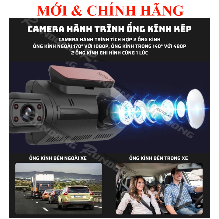 Camera Hành Trình ONTEKCO A68 Ống Kính Kép quay TRƯỚC và TRONG xe , ghi hình 1080p hồng ngoại ban đêm