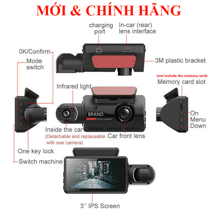 Camera Hành Trình ONTEKCO A68 Ống Kính Kép quay TRƯỚC và TRONG xe , ghi hình 1080p hồng ngoại ban đêm