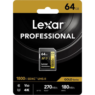 Thẻ nhớ máy ảnh/ máy quay phim Lexar SDXC Professional UHS-II 1800x 64GB V60, chất lượng video HD 4K, tốc độ đọc 270MB/s