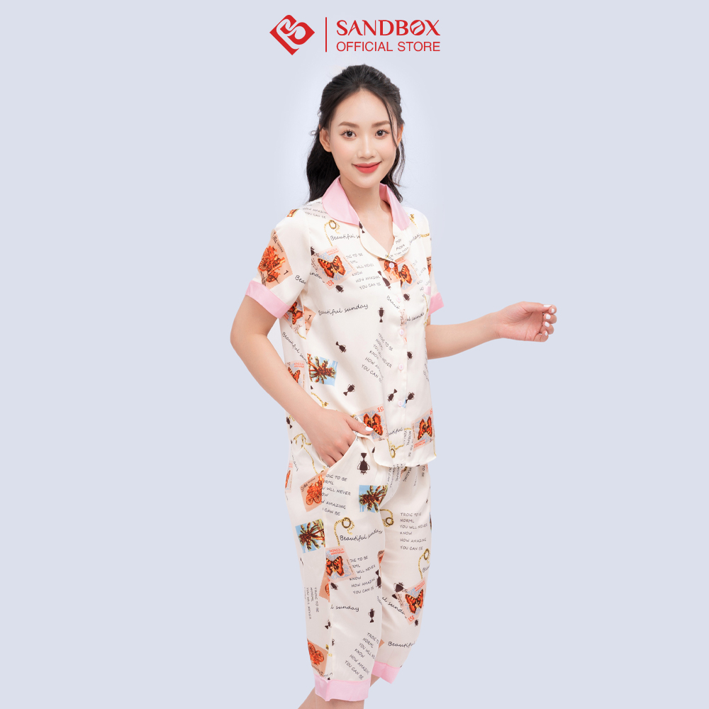 Bộ Pijama Nữ SANDBOX Chất Lụa Satin Nhật Cao Cấp Áo Cộc Tay Quần Lửng Họa Tiết Độc Đáo BLL22002
