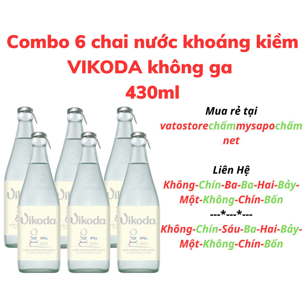 Thùng 12 chai Nước khoáng kiềm VIKODA không ga chai RGB nắp giật 430ml / Lốc 6 chai khoáng kiềm VIKODA không ga 430ml