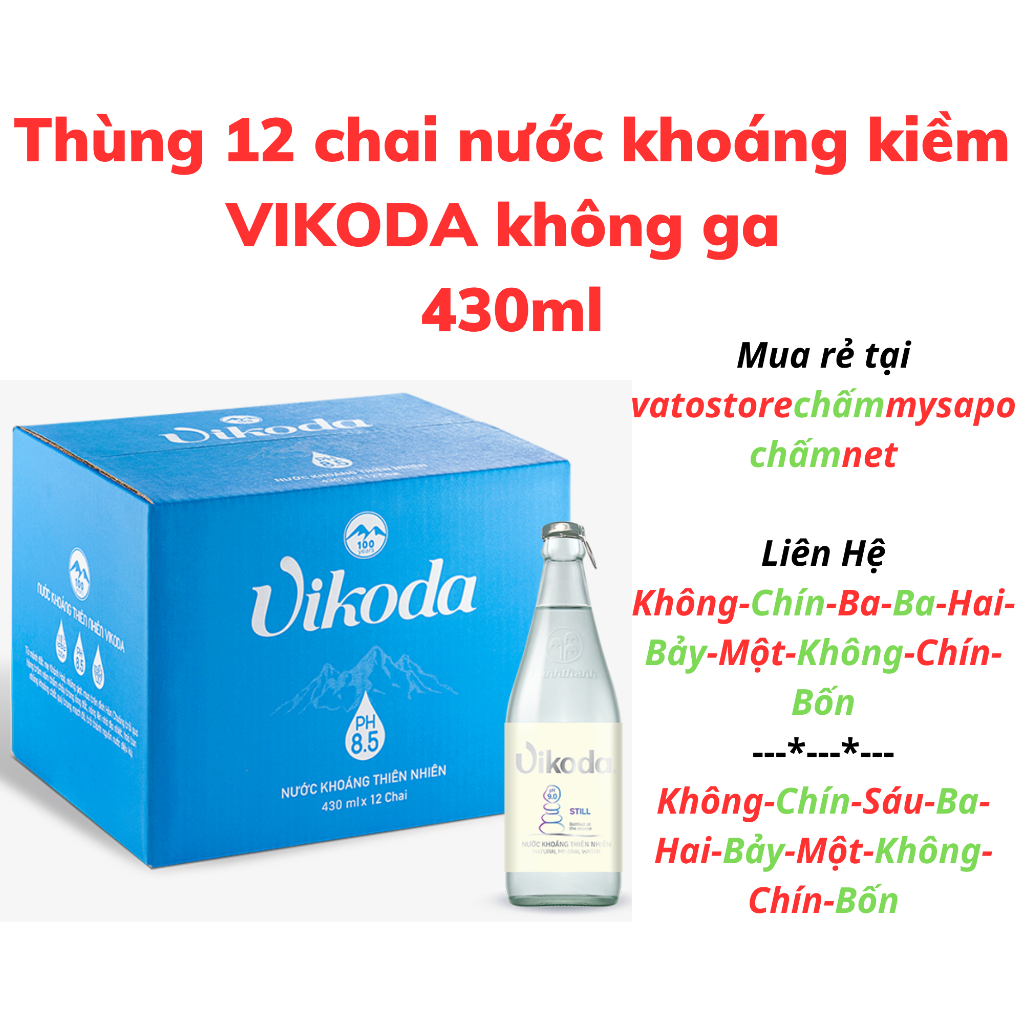 Thùng 12 chai Nước khoáng kiềm VIKODA không ga chai RGB nắp giật 430ml / Lốc 6 chai khoáng kiềm VIKODA không ga 430ml