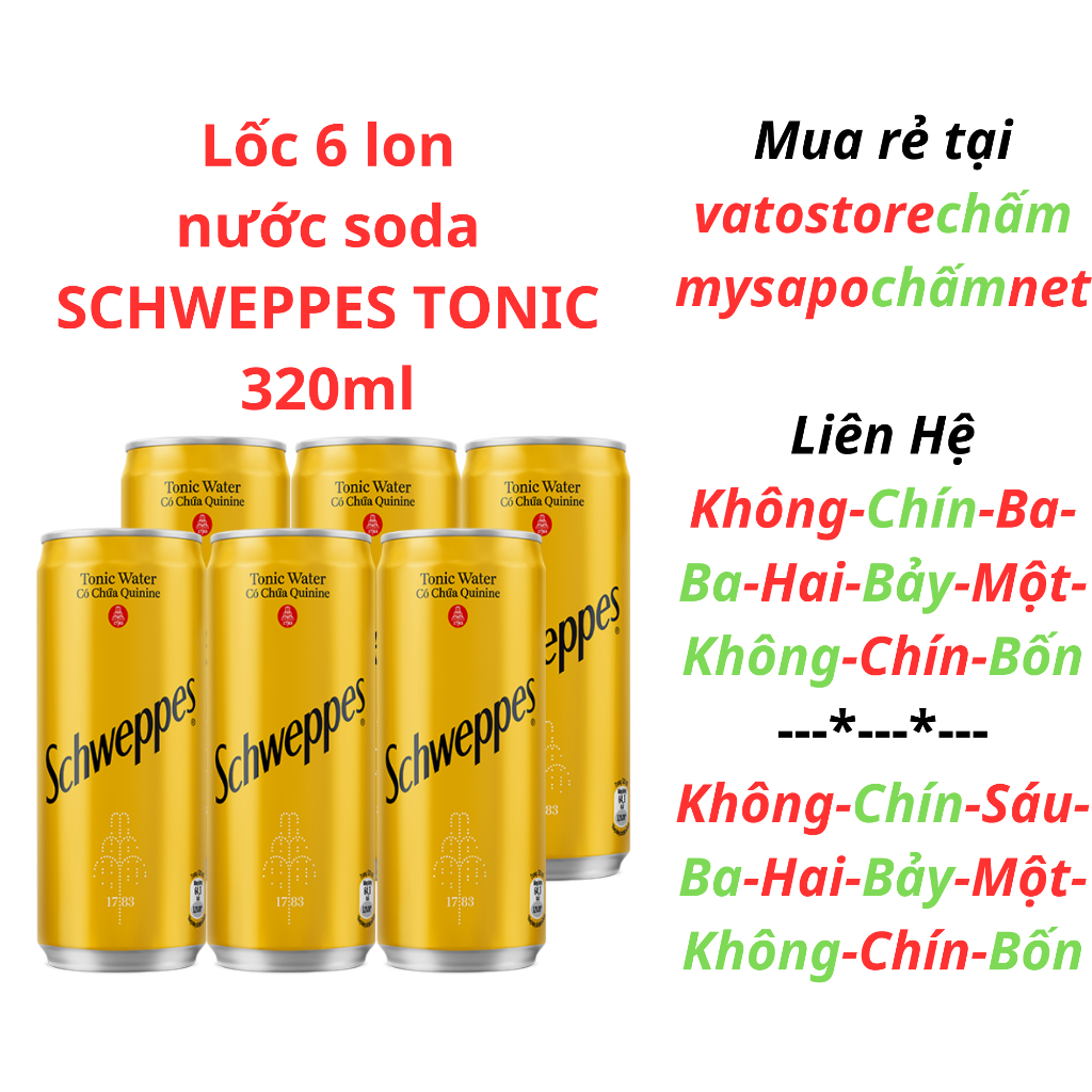 Thùng 24 lon nước giải khát có gas Schweppes Tonic 330ml / Lốc 6 lon nước giải khát có gas Schweppes Tonic 330ml