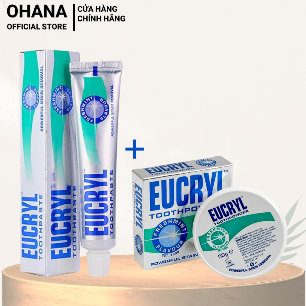 Combo Bột Tẩy Trắng Răng 50g + Kem Đánh Răng Làm Trắng Răng Hương Bạc Hà EUCRYL Tooth Paste Freshmint 62g