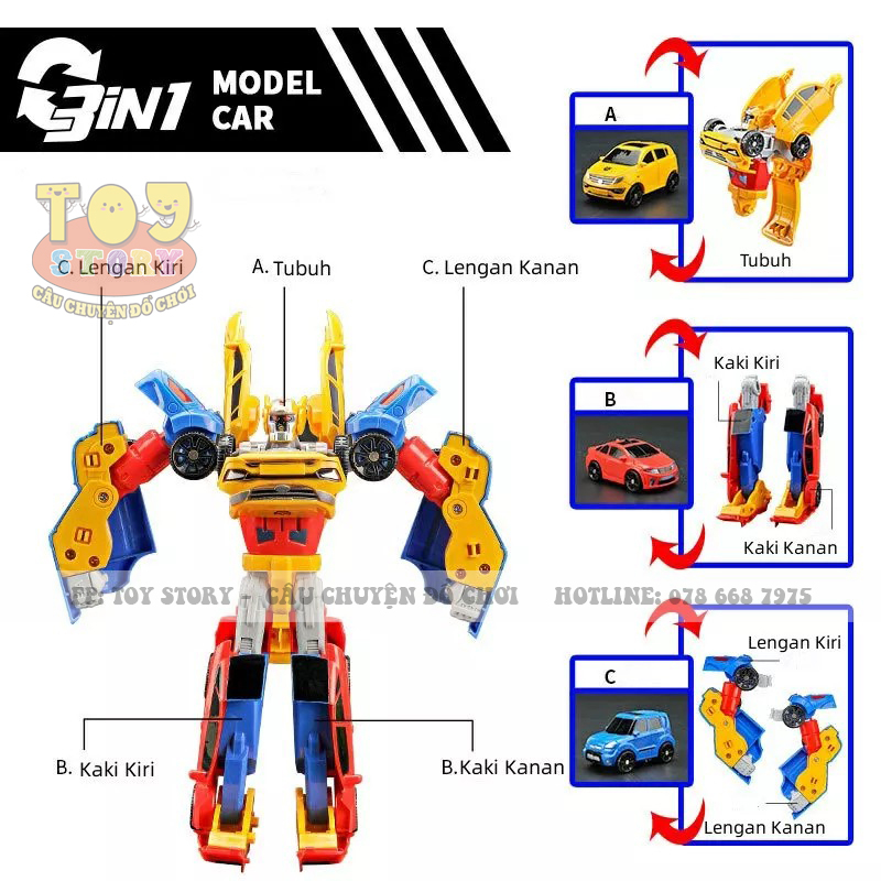 Hộp Đồ Chơi robot biến hình lắp ráp xe 3 in 1 Deformation rage god of war robot L015-59