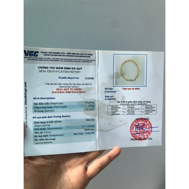 Vòng tay 0pal thiên nhiên đã kiểm định