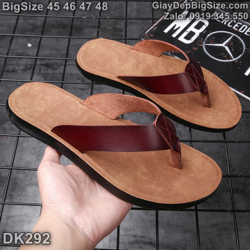 Dép kẹp xỏ ngón, dép tông cỡ lớn 45 46 47 48 cho nam cao to chân ú bè. Big size leather flip-flops for wide feet - DK292