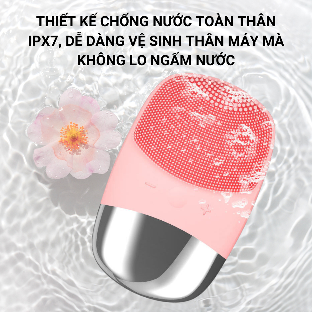 Máy rửa mặt DL-001 chất liệu silicon, làm sạch sâu bằng công nghệ sóng âm, chống nước IPX7