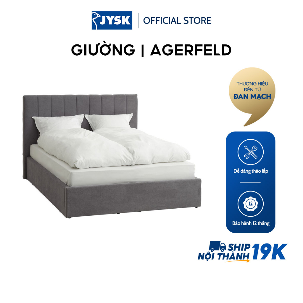 Giường | JYSK Agerfeld | gỗ công nghiệp/vải polyester | xám đậm | R160/180xD200cm