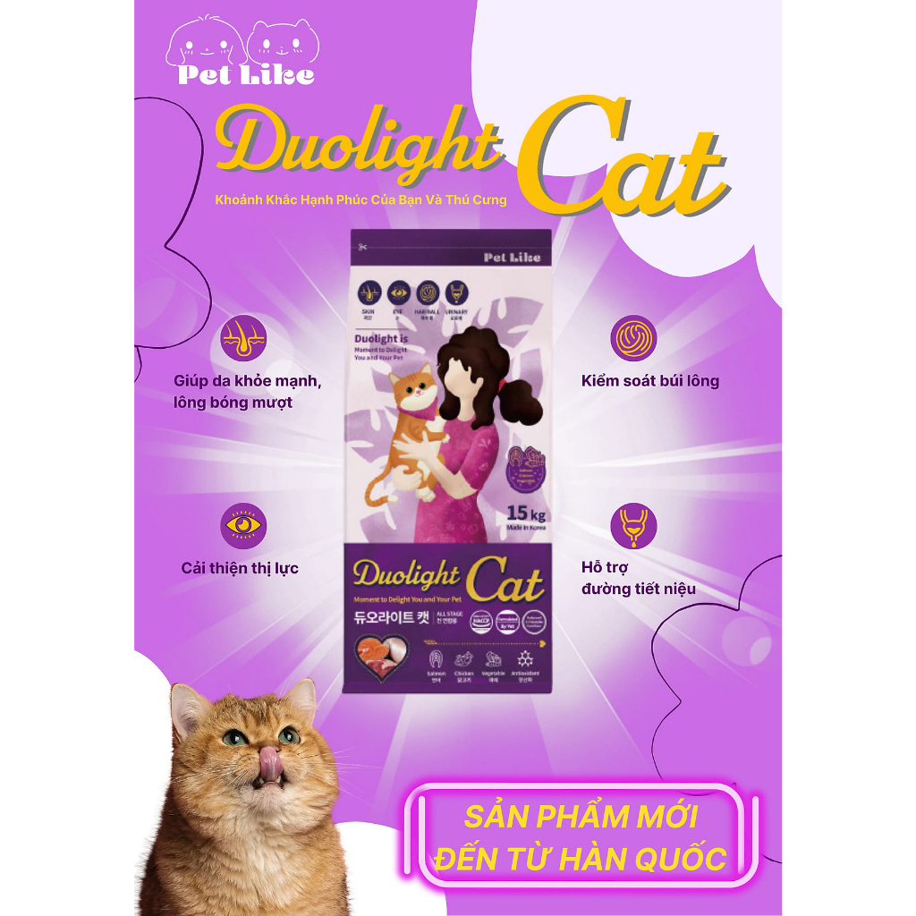 ( BAO 15KG )Thức ăn mèo Duolight Cat All Stage Salmon, Chicken & Vegetable - Vị Cá hồi, thịt gà và rau củ
