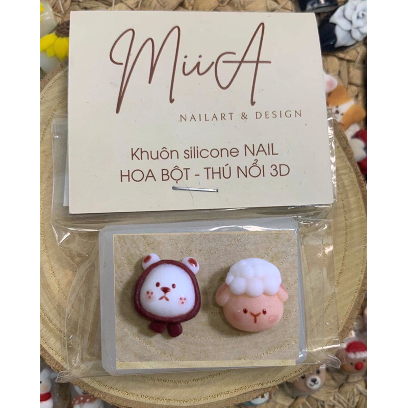 Kt25.Khuôn charm silicon thú nổi 3D nail