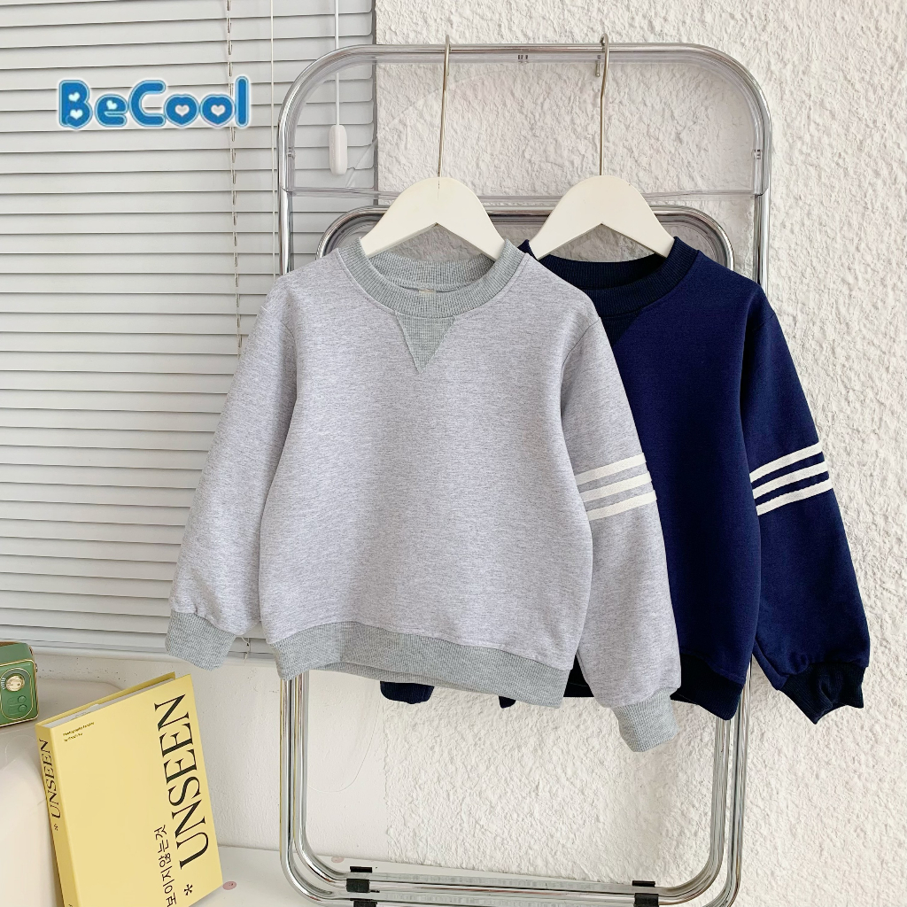 Bộ dài tay bé trai chất nỉ da cá kẻ 3 vạch, Đồ Bộ dài tay cho bé mùa thu đông dáng thể thao từ 7-28kg MINKYSUN