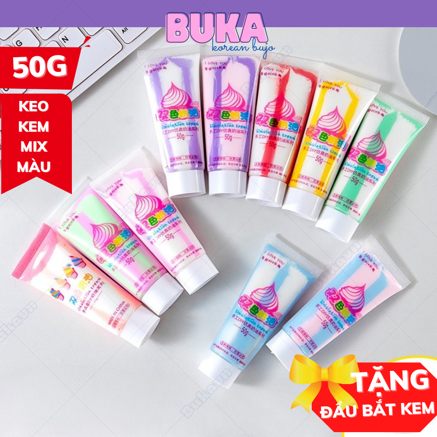 Keo kem Buka 50gr phối sọc 2 màu dùng trang trí decor Toploader, ốp điện thoại, DIY dùng dán Charm