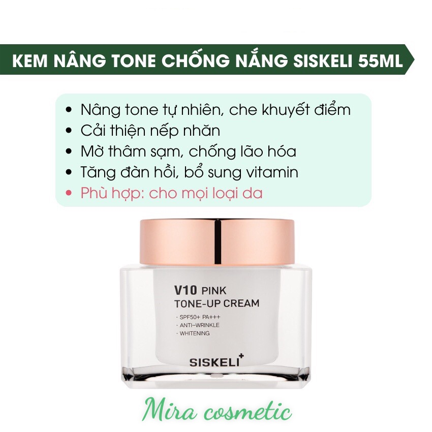 Kem dưỡng ban ngày Siskeli V10 Pink Tone-up Cream dưỡng trắng nâng tone chống nắng 55ml