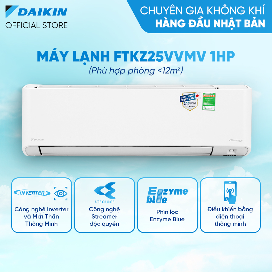 [MIỄN CÔNG LẮP - GIAO LẮP NHANH 12H] Điều Hòa Inverter 1 chiều Cao Cấp FTKZ25VVMV - 1HP 9000TBU