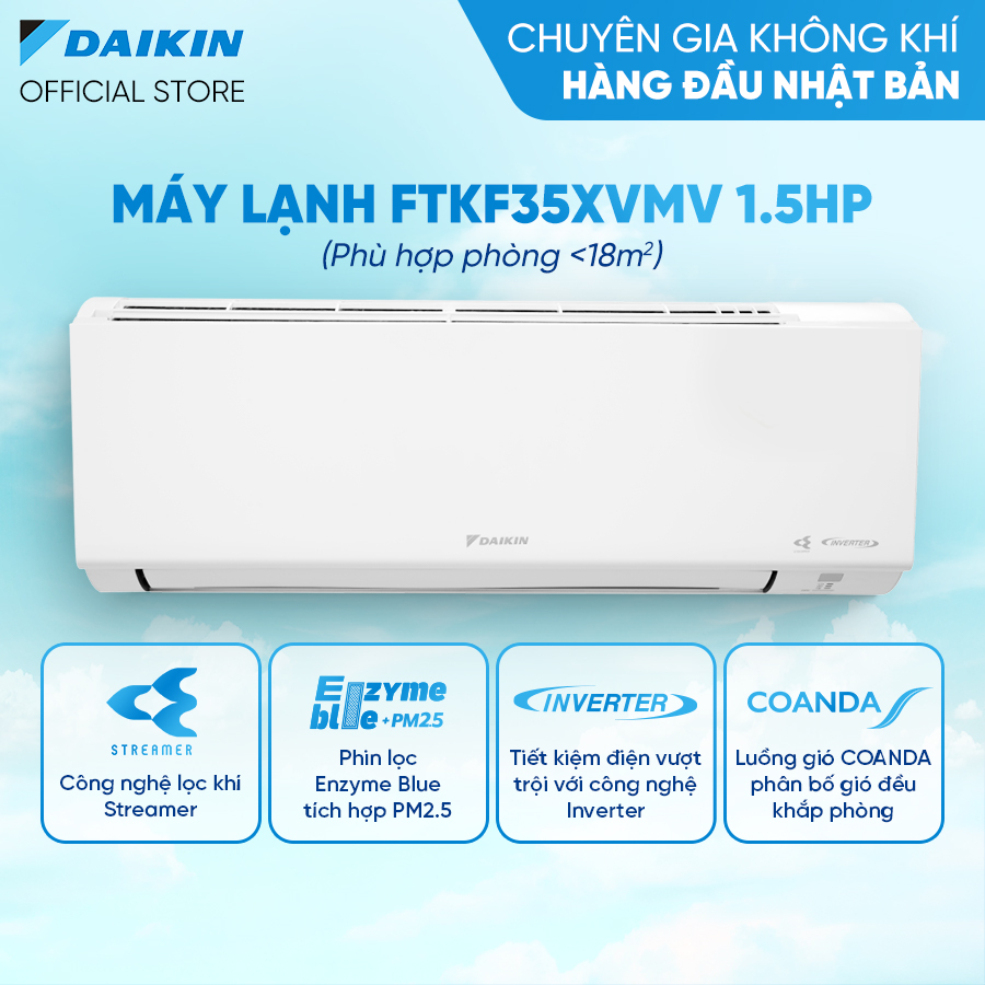 [GIAO LẮP NHANH 12H] MỚI 2023 - Điều Hòa Daikin Inverter 1 chiều FTKF35XVMV 1.5H