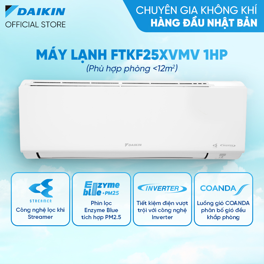 [MIỄN CÔNG LẮP - GIAO LẮP NHANH 12H]MỚI 2023 - Điều Hòa Daikin 1 chiều Inverter FTKF25XVMV 1HP 9000 BTU