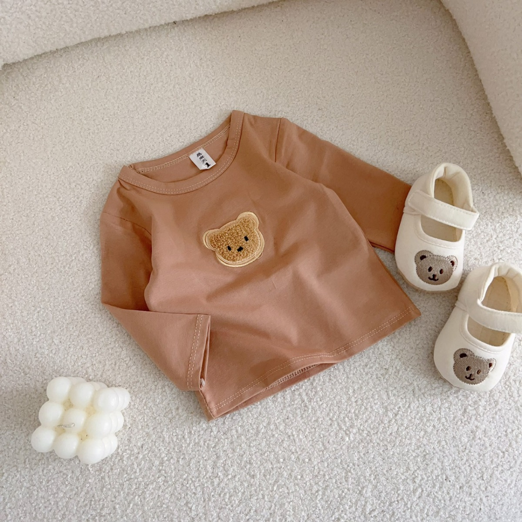 Áo cotton dài tay đính gấu thêu cho bé trai, bé gái sơ sinh 4-12kg, Chất cotton QC cao cấp. Stella shop