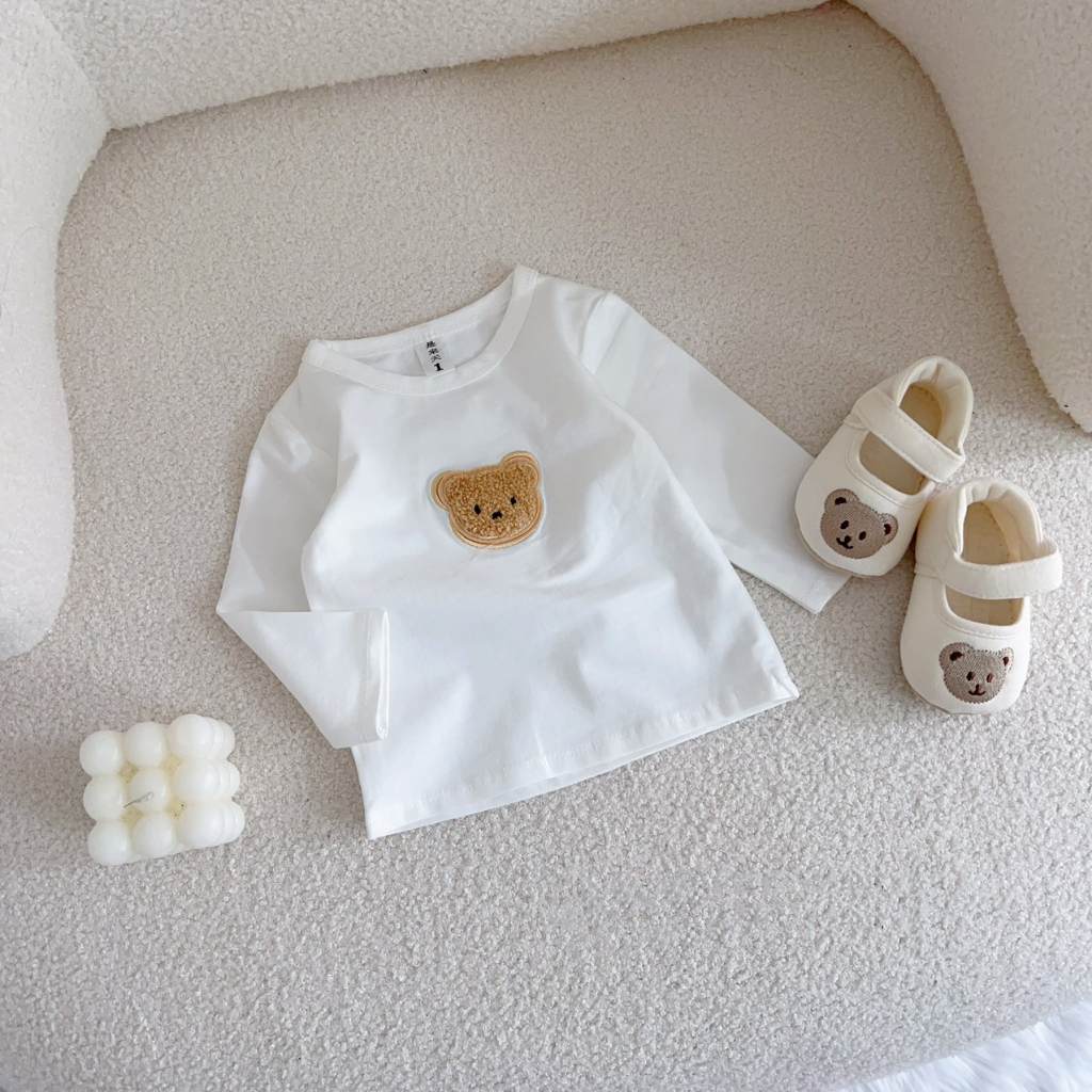 Áo cotton dài tay đính gấu thêu cho bé trai, bé gái sơ sinh 4-12kg, Chất cotton QC cao cấp. Stella shop