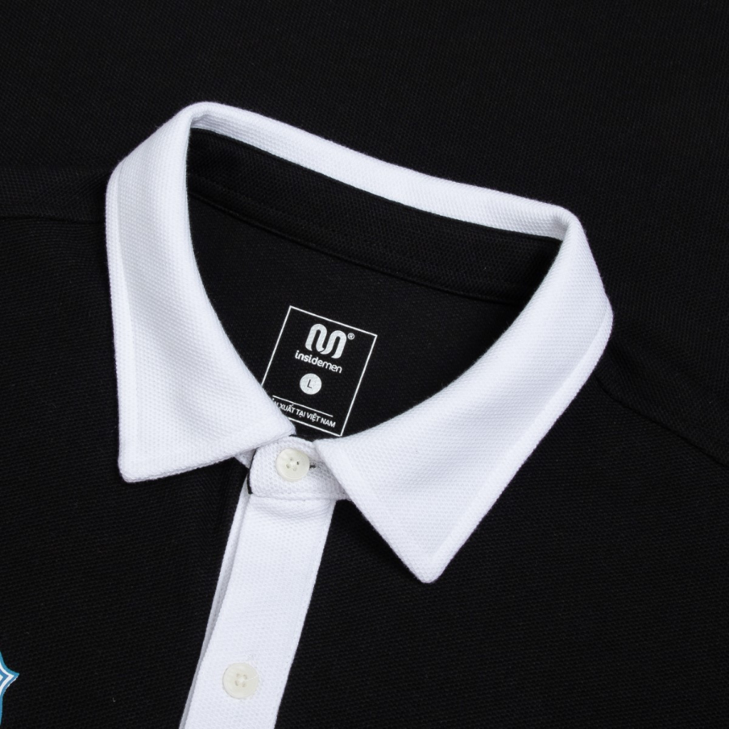 Áo Polo Unisex Local Brand INSIDEMEN Màu Trắng Phối Cổ Đen Form Rộng Tay Lỡ Cho Nam Nữ IPS086S3